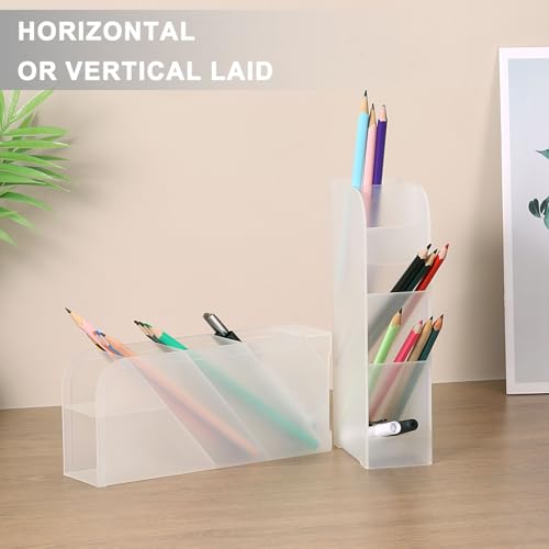 uxcell 2PCS Marker Organizer, 5 Slots Marker Holder Organizer PVC Plastic Marker Storage Holder Marker Storage Rack Crayon Pen Holder for Store Paint Brushes, Pens, Pencils (Matte White)