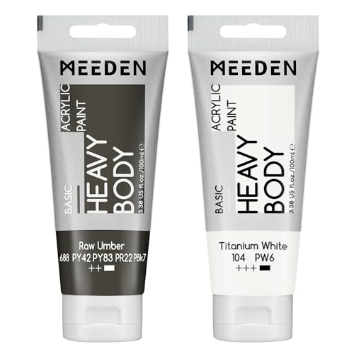 MEEDEN Acrylic Paint Raw Umber: 100ml/3.38oz Heavy Body Acrylic Paint Tube Bundled with Additional Titanium White Color for Art Craft Painting - color: Raw Umber, size: 2 Tubes
