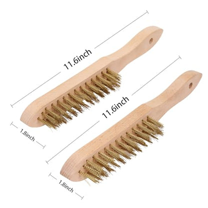 MAXMAN Brass Brush Set 2 Pcs, Wire Brushes for Cleaning, 11 Inch Wire Scratch Brush with Beechwood Handle, Metal Brush, Heavy Duty Brass Wire Brush for Rust Remover, Automotive, Paint, Welding Slag - style: Brass Brush