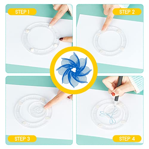 Chivao Spiral Art Kit Circle Stencils Drawing Tool Gear Geometric Ruler Circle Template Drawing Kit Plastic Spiral Curve Stencils with Pens Paper for Back to School Gifts DIY Crafts Sketch(Classic) - style: Classic