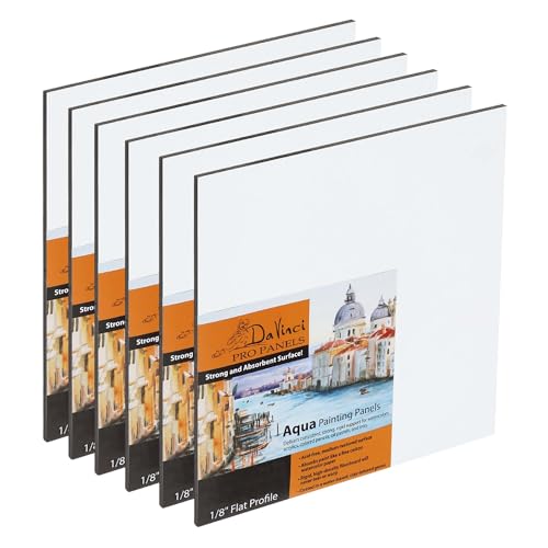 Jerry's Artarama Da Vinci Aqua Pro Panels - 8x8-6-Pack - 1/8" Thick Rigid Watercolor Board with Acid-Free Surface, Clay-Infused Gesso, Ideal Watercolor Boards for Painting Mixed Media - size: 8x8" - 6 Pack