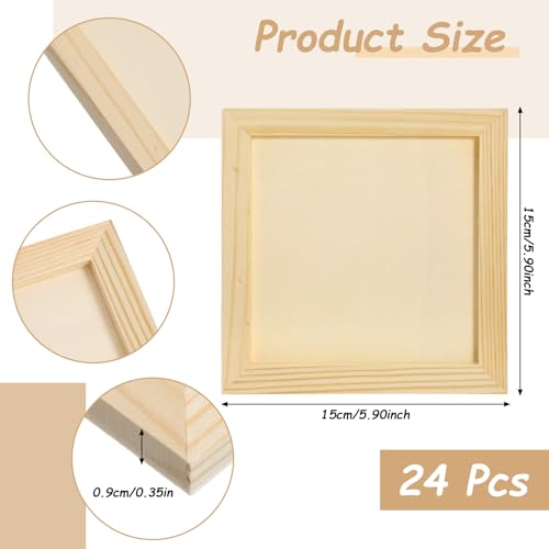 24pcs Unfinished Wood Canvas Panels for Painting 6''x 6''Unfinished Wood Canvas Panels for Crafts Woods Panel Boards DIY Drawing Pouring Art Projects with Oils, Acrylics