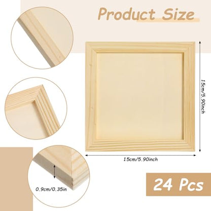 24pcs Unfinished Wood Canvas Panels for Painting 6''x 6''Unfinished Wood Canvas Panels for Crafts Woods Panel Boards DIY Drawing Pouring Art Projects with Oils, Acrylics