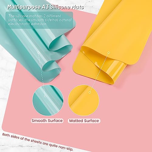 Actvty 3 Pack Silicone Mats, 15.7"x 11.8" Silicone Sheets for Crafts, Placemat, Resin Casting Molds Mat, Jewelry Casting Supplies (Pink Blue Yellow)