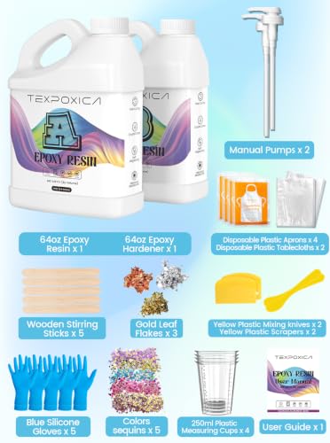Epoxy Resin 1Gallon Kit,Crystal Clear,Self Leveling,Bubble-Free,Anti-Yellowing Easy Mix 1:1,Suitable for Art Casting,Wood & Molds,Jewelry Projects,DIY Gifts - size: 1 GALLON