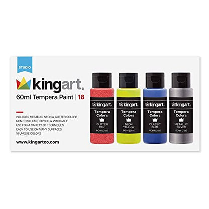 KINGART Washable Tempera Paint, 18 Unique Colors, 60ml (2oz) Poster Paint, Art Supplies for Finger Painting, School Projects, and Crafting