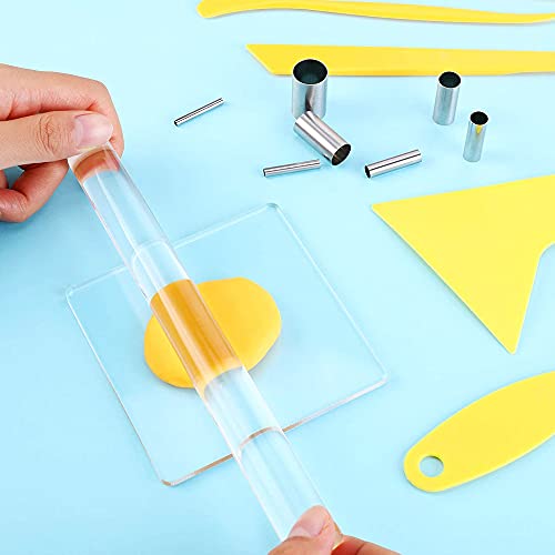 Yayatty Polymer Clay Tools, Acrylic Clay Roller, Acrylic Sheet, Rotary Cutting Mat, Round Polymer Clay Cutters with Clay Slicer Blade for Pottery and Sculpture, 22 PCS - color: 22 PCS