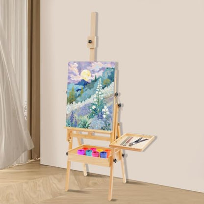 French Easel, Plein Air Painting Easel, Foldable H-Frame Easel Stand for Painting Adult, Studio Art Beech Wood Easel, All-in-One Art Painting Kit for Artists, Beginners, Holder up to 36''
