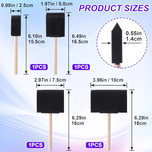 HINZIC 4 Pcs 4 Sizes Foam Paint Brushes Wood Handle Foam Brushes for Staining Varnishes, and DIY Large Area Crafting(1", 2", 3", 4") - size: 4pcs 1", 2", 3", 4"