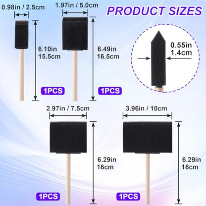 HINZIC 4 Pcs 4 Sizes Foam Paint Brushes Wood Handle Foam Brushes for Staining Varnishes, and DIY Large Area Crafting(1", 2", 3", 4") - size: 4pcs 1", 2", 3", 4"