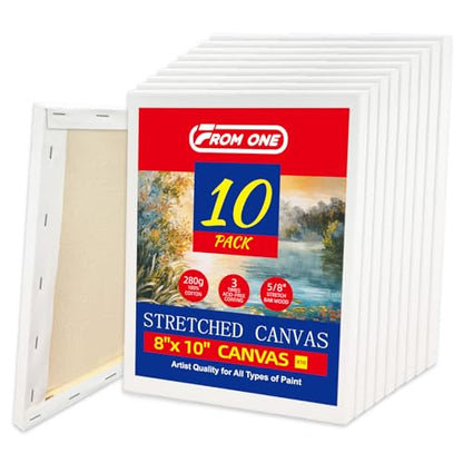 10-Pack 8x10 Stretched Canvas 100% Cotton for Acrylic & Oil | 100% cotton with husk, 5/8" deep frame, triple acid-free primed for acrylic, oil & gouache (Beginners, Students) - size: 10PK - 8"x10"