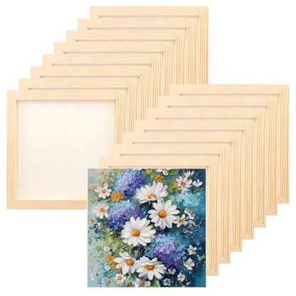 16 PCS 8 x 8 Inch Wood Canvas Boards, 0.35 Inch Thick Wood Panel Canvas Unfinished Wooden Panels for Painting,Craft, String Art, DIY