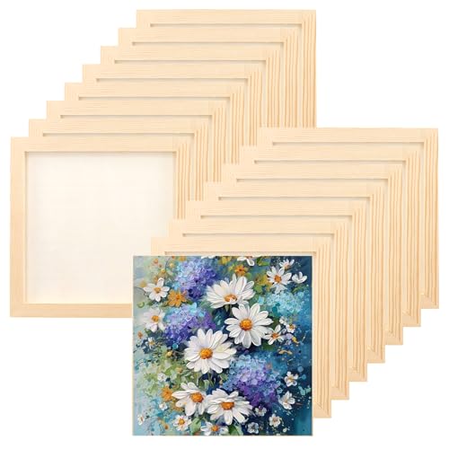 16 PCS 8 x 8 Inch Wood Canvas Boards, 0.35 Inch Thick Wood Panel Canvas Unfinished Wooden Panels for Painting,Craft, String Art, DIY