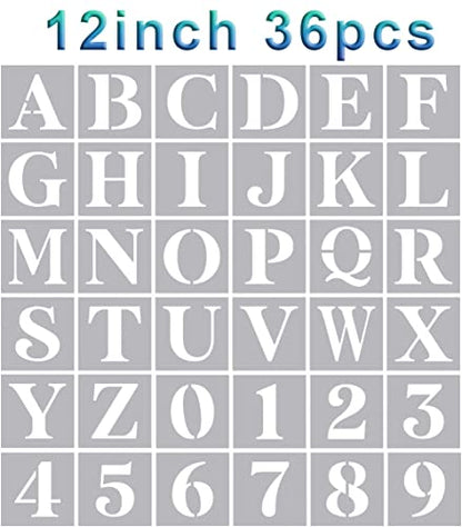 Letter Stencils 12 Inch,Alphabet Stencils for Painting on Wood Numbers Letters Stencil for Wall Drawing Templates for Arts Crafts Home Decor - size: 12inch