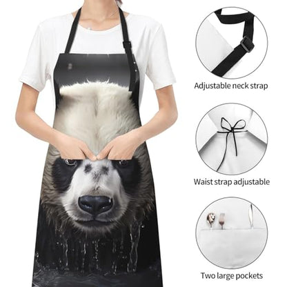 Prancing Brown Horse Heavy Duty Waterproof Apron with Pockets for AdultsResistant Grilling, Gardening, Painting - color: Panda in the Water