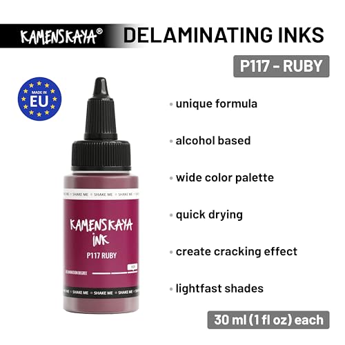 KAMENSKAYA Delaminating Alcohol Inks - Self-Splitting Alcohol Ink P-117 'Ruby' - 1 fl oz (30 ml) - color: P-117 'Ruby'