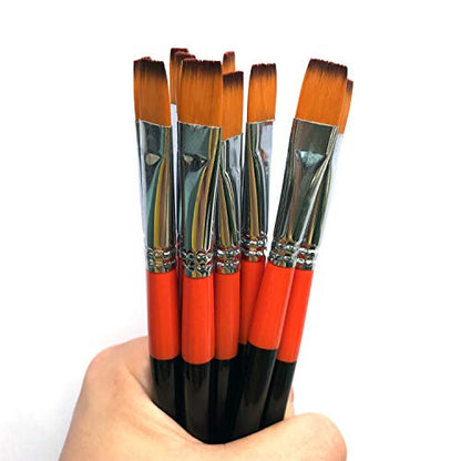 1/2 Inch Flat Bright Paint Brush, Pack of 12, Premium Quality Synthetic Hair for Acrylic Watercolor Oil Gouache Painting by Students, Professionals and Artists - size: 0.5 Inch Flat (12 PCS)