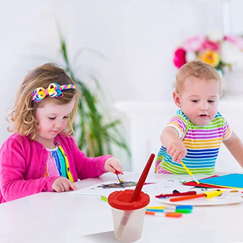 10 Piece Paint Brushes with Plastic Handles and 10 Piece Wash Cup with Colored Lids Preschool Art Supplies for Kids Art Class