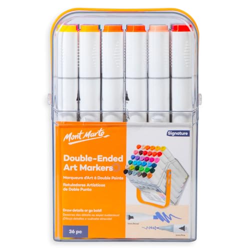 Mont Marte Double-Ended Art Markers in Case 36pc, Dual Tip Markers with Colored Alcohol Ink, Includes Carry Case, Ideal for Drawing, Illustrating, Graphic Design - color: 36 colors