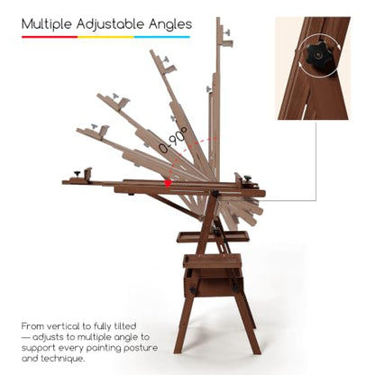 MEEDEN Painting Easel with Storage: H-Frame Beech Wood Art Easel for Adults, Artists, Students, Beginners - Adjustable 50"-80" H, Holds Canvas Up to 47 Inches - color: Deep Walnut