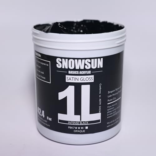 SNOWSUN Charcoal Black Acrylic Paint, Basics Large Bulk Acrylic Paints (1000ml/42.4 oz) Gloss Non-Toxic Heavy Body Paints - Thick Art Paints for Multi-Surface Canvas Wood Ceramic Fabric Wall- Ideal for Artists & Beginners - color: carbon black