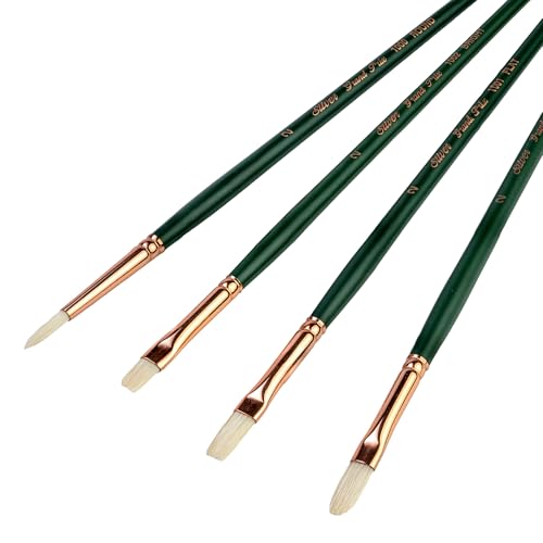 Silver Brush Limited GP-1078 Grand Prix Multi-Shape Set, 4pc Premium Long Handle Painting Set with Natural Hog Bristles, Round, Flat, Bright, and Filbert Brushes for Oil, Acrylic, Gouache, or Casein - color: Multi-shape Set, size: 4 Pc