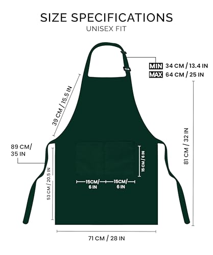 Utopia Kitchen 2 Pack Bib Apron, Adjustable with 2 Pockets, Water and Oil Resistant, Cooking Kitchen Chef Apron for Women Men - color: Green