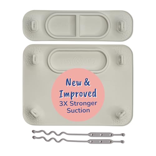 BUSY BABY Silicone Mat Bundle - 1 Original Mat Plus 1 Mini Mat, NEW Stronger Suction Cups, 6 Straps to Secure Baby Essentials and Keep Them Off the Floor, Baby Led Weaning, Wet Bag Included (Tan) - color: Tan Bundle