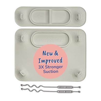 BUSY BABY Silicone Mat Bundle - 1 Original Mat Plus 1 Mini Mat, NEW Stronger Suction Cups, 6 Straps to Secure Baby Essentials and Keep Them Off the Floor, Baby Led Weaning, Wet Bag Included (Tan) - color: Tan Bundle