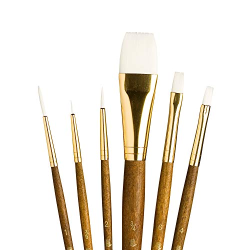 Princeton RealValue Brush Set, White Taklon, Brown Handle, 6 Piece, 1 Count - color: Brown, size: Set of 6