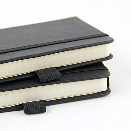 newestor (2-Pack Pocket Notebook 3.5" x 5.5", Small Hardcover Journal with Pen Holder, Inner Pockets, 100gsm Thick Ruled/Lined Paper, Black