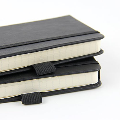 newestor (2-Pack Pocket Notebook 3.5" x 5.5", Small Hardcover Journal with Pen Holder, Inner Pockets, 100gsm Thick Ruled/Lined Paper, Black