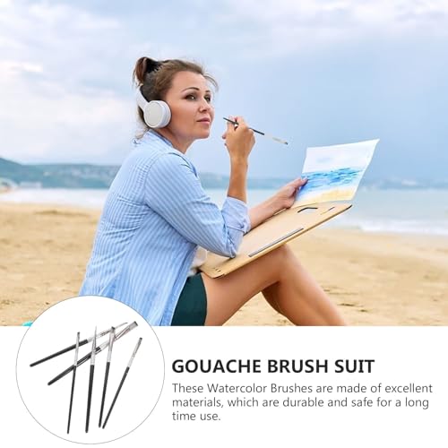 6pcs Nylon Oil and Watercolor Paintbrush Set with Wooden Handles for Students and Artists, Fan and Angled Brushes for Acrylic, Pigment Mixing, and Professional Painting Supplies