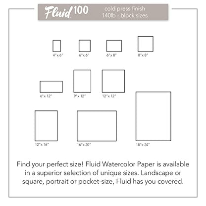 Fluid 100 Watercolor Paper Block, 4 x 6 inches, 15 Sheets, 140 lb (300 GSM) 100% Cotton Cold Press Pad for Artist Painting and Wet Media - size: 4 x 6 (140 lb)