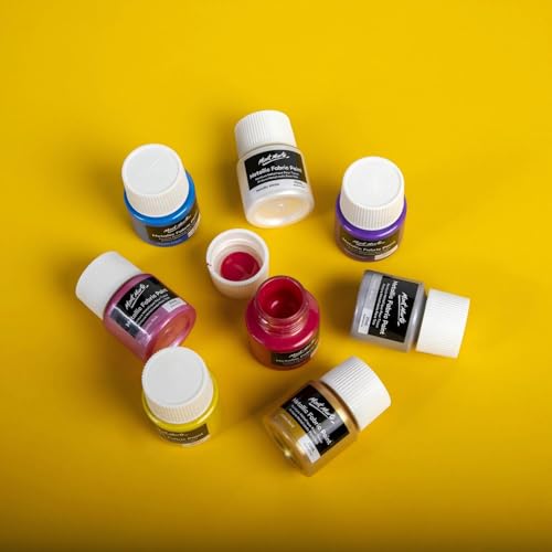 Mont Marte Permanent Fabric Paint Set 8 x 20ml Metallic Colours for Textile, Fabric, T-Shirt, Canvas, Wood, Ceramic, Glass - color: Metallic