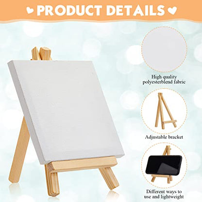 Mimorou 64 Pack Mini Canvas with Easel Sets for Painting Small Art Stretched Canvas Panels Pack with Wood Display Easel for Classroom Crafts, Art Projects, Birthday Paint Party Favors (3 x 3 Inch) - size: 3 x 3 Inch