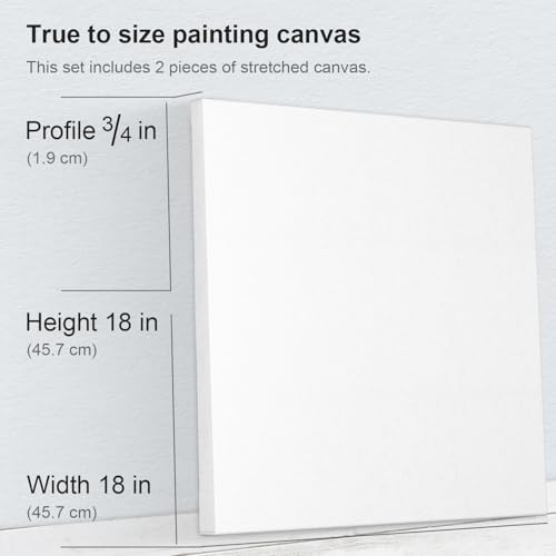 PHOENIX 18x18 Inch 2 Pack Artist Canvas - Large Square Stretched Canvases for Painting - 3/4 Inch Profile, 100% Cotton 11 Oz. Gesso Primed White Blank Professional Canvas Oil & Acrylic Paints - size: 18"x18", style: Traditional