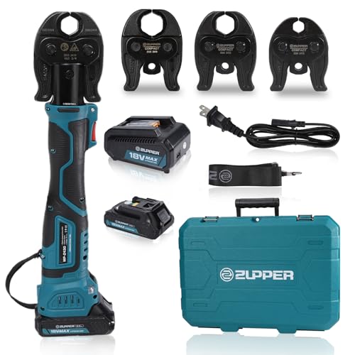 ZUPPER Compact Press Tool Kit for 1/2"to 1-1/4" Copper Pipes | Compatible with Propress 18V Electric Pipe Crimping Tool Brushless Motor 2pcs 2Ah Battery - size: 4 Jaws 1/2" to 1-1/4" fit MP2430