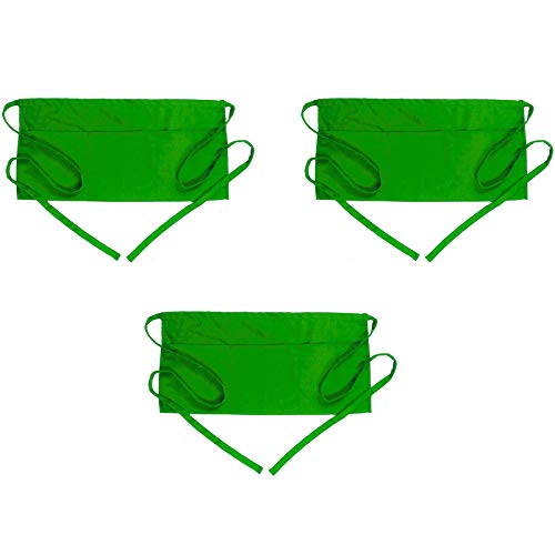 BOHARERS Waist Apron with 3 Pockets 3 Pack - Green Waitress Server Short Apron - color: D-3 Pack Green