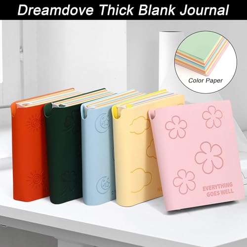 Thick Blank Journal Notebook 400 Pages With Pen Holder 100gsm Thick Color Blank Pages ， A6 Unlined Plain Sketchbook ，No Lines Soft Leather Small Blank Notebook For Women Drawing Book Memo Writing Sketch Diary Hardcover Notebook3.9 × 5.5 (Everything Goes W