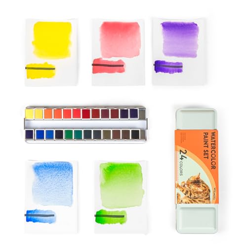 Woomer 24 Colors Watercolor Paint Set, Intermediate Watercolor with Smooth Mixing Vibrant Pigments, Portable Art Supplies for Sketching, Drawing & Illustration