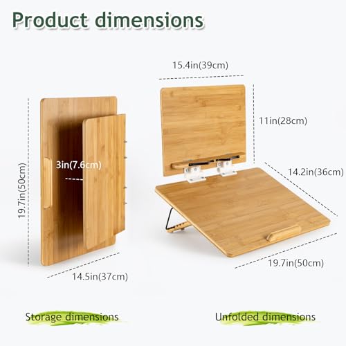 ANBOXIT Folding Bamboo Tabletop Easel, 19.7" x 14.2" Base and 15.4" x 11" Adjustable Upper Board, Portable Desktop Arts & Crafts Easels for Drawing, Painting, Sketching, and Tablet Stand