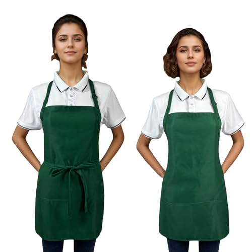 Short Aprons for Women with 3 Pockets，Waterproof Chef Apron for Cooking, Men Kitchen Apron for Grilling Bbq - color: Green, 2 Pack