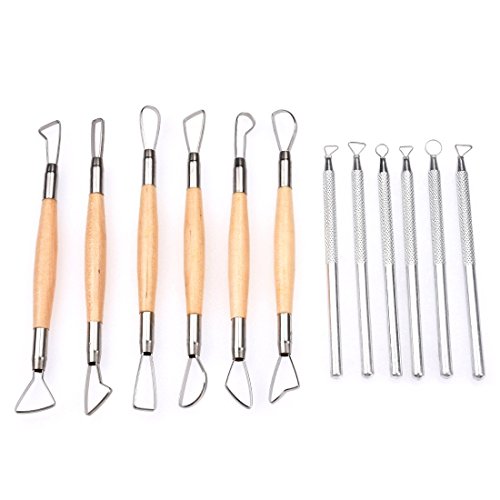 COMIART 12PCS Clay Sculpting Ribbon Tools Set - Double-Ended Pottery Carving Tools for Beginners & Professionals, Wood & Stainless Steel Handles for Ceramic Modeling, Sculpting & Shaping