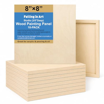 10 Pack 8 x 8 Wood Panel Boards, Unfinished Wood Canvas, Cradle Boards for Crafts, Painting Canvas, DIY Art Projects, Pouring, Arts Use with Oils, Acrylics - size: 8*8 10 Pack