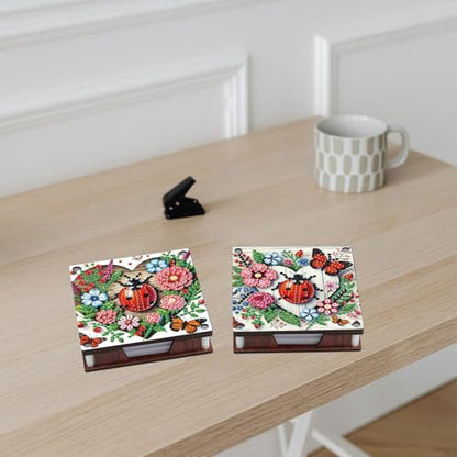 JISHSHAY 2 PCS Diamond Art Note Box Ladybird Diamond Painting Note Pad Holder Animal Gem Painting Gem Art Memo Boxes Mosaic Kits for Adults Embroidery Kit Memo Pad Holder, Contains 120 Sheets of Paper - color: Ladybird