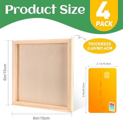 ESRICH 6x6 Inch Wood Panels, 4 Pack Square Craft Wood Canvas Boards, Blank Unfinished Wooden Art Board for DIY Art Creations Such as Painting, Acrylic Pouring, Resin, Burning, Collage, etc. - size: 6IN-4Pack