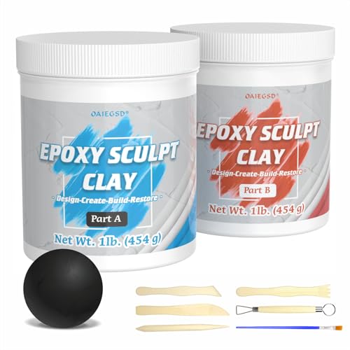 2 Pound Black Epoxy Putty Sculpt Clay, 2 Part (A & B) Modeling Compound for Sculpting, Modeling, Building, Repairing, Self-Hardening Epoxy Clay Easily Repairs Metal, Wood, Tile, Ceramics, Plastic - color: Black, size: 2 Pound
