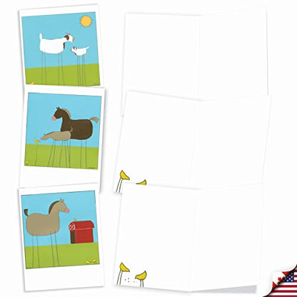 The Best Card Company - 10 Assorted Blank Notes Box Set 4 x 5.12 Inch with Envelopes (10 Designs, 1 Each) Boxed Assorted Kid Cards of Pets - STICK LEGS M6656OCB - style: Stick Legs