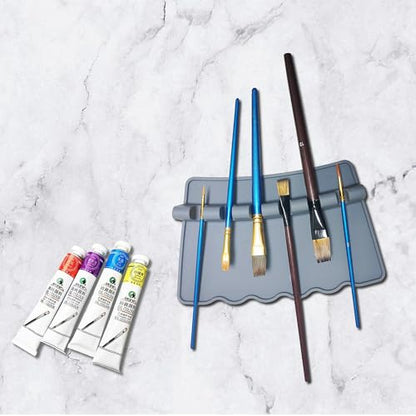 2 Pack Silicone Paint Brush Holders, Large Paint Brush Rest with 6 Slots, Suitable for Watercolor, Oil, Acrylic Painting Brushes (Grey)